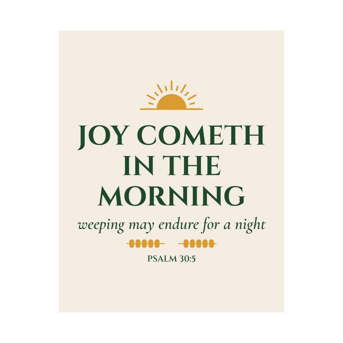 Joy Cometh in the Morning Psalm 30:5 Christian Matte Vertical Poster