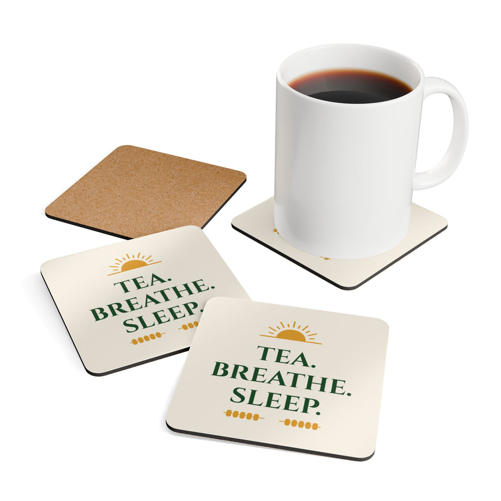 Tea Breathe Sleep Corkwood Coaster Set