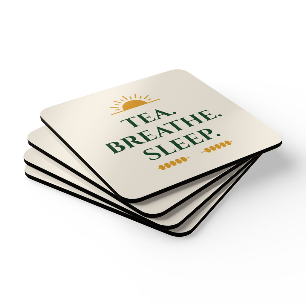 Tea Breathe Sleep Corkwood Coaster Set
