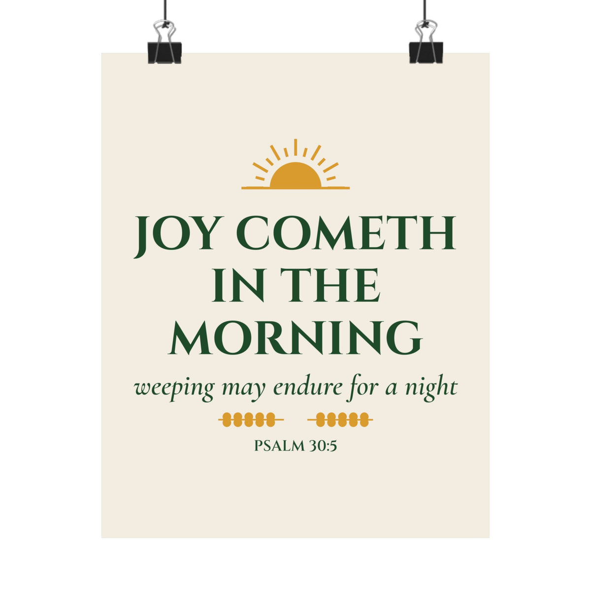 Joy Cometh in the Morning Psalm 30:5 Christian Matte Vertical Poster