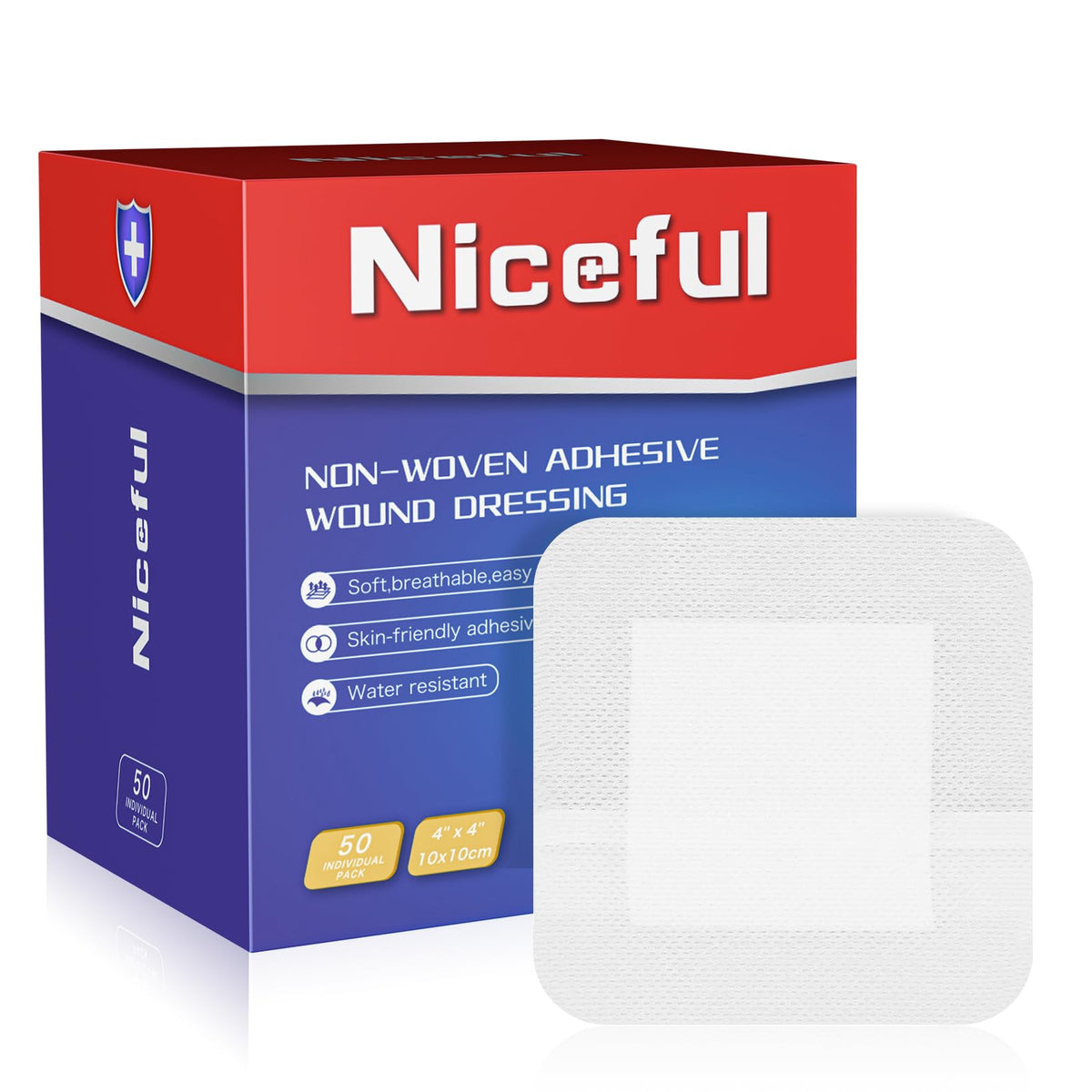 Niceful Adhesive Gauze Dressings — 4 × 4 Inches, 50 Count